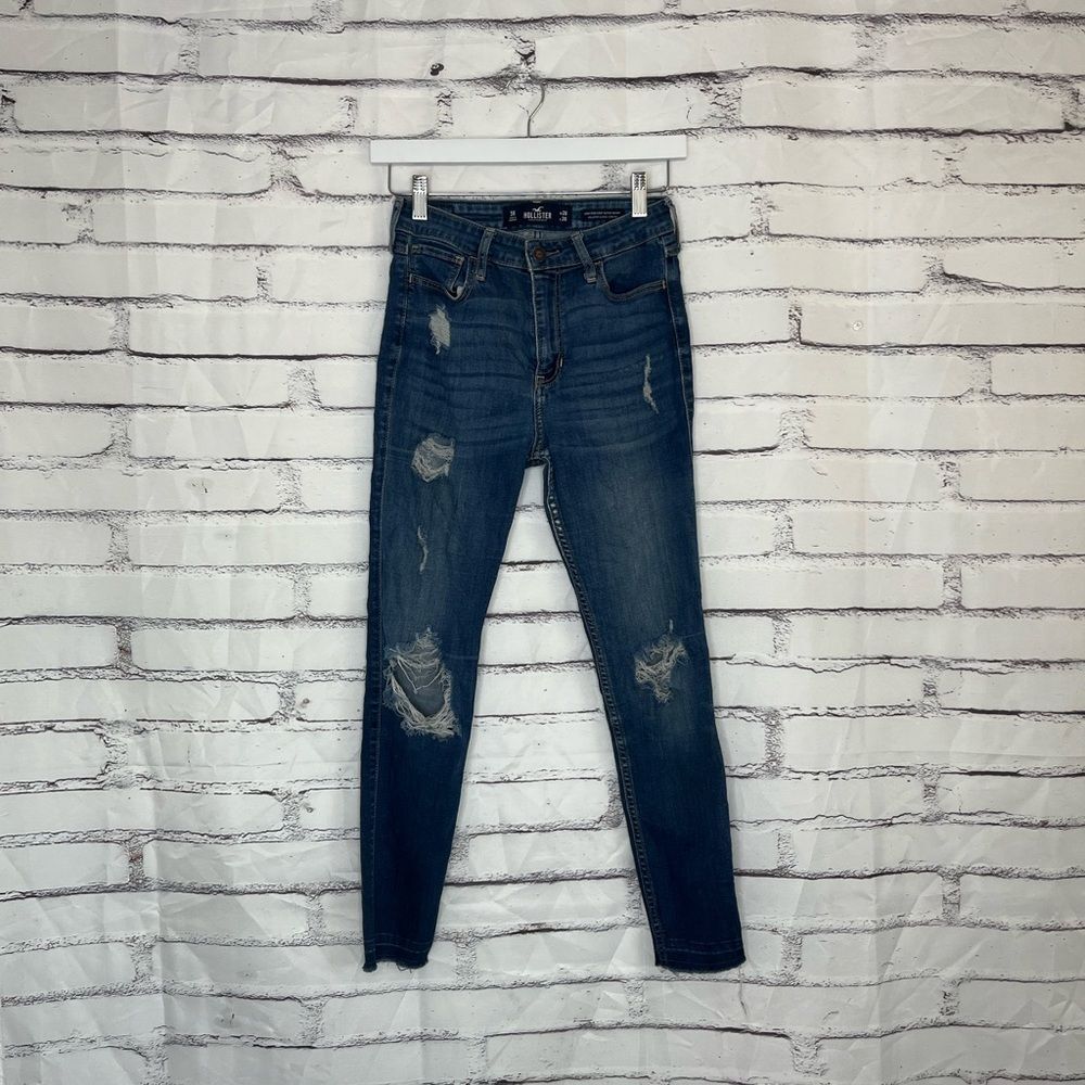 Hollister Super Skinny Jeans High Rise Crop Dark Wash Distressed Women’s 26X26